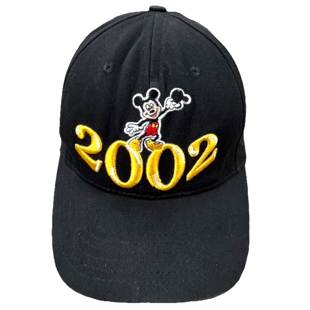 Vintage Disney Hat Cap Strap Back Black Yellow 2002 Base Ball Dad Mickey World